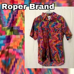 Roper Brand Funky Geometric Rainbow Short Sleeve Western Shirt